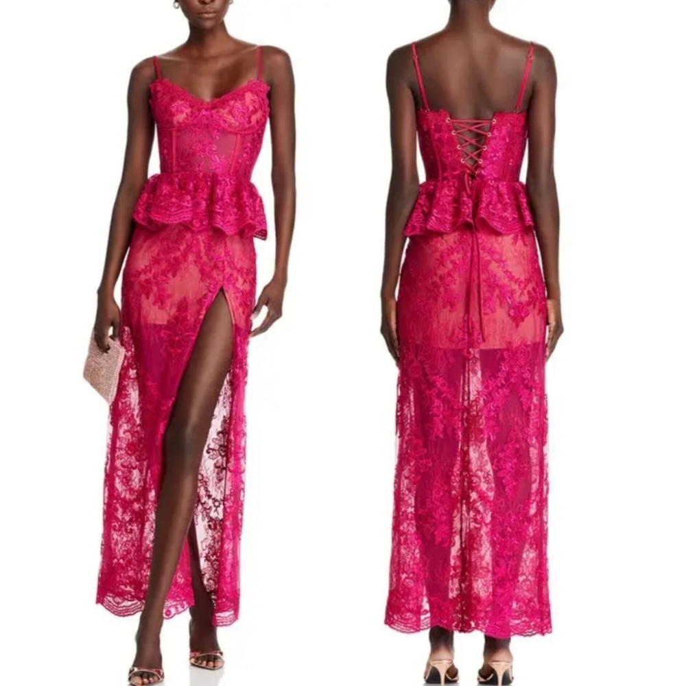 V. Chapman Ophilia Corset Fuscia Pink Lace Dress